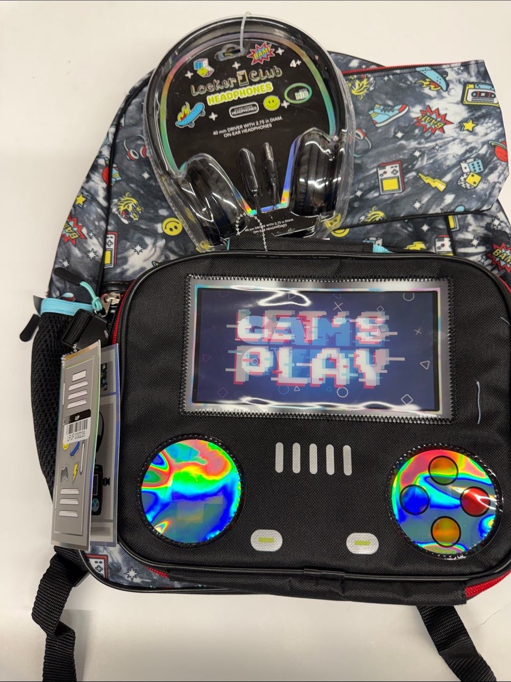 NEW Kids 'Let's Play' Gaming Backpack with Headphones - Lunch box Set